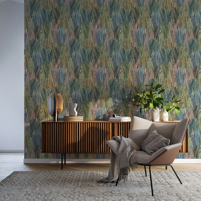 Sala de estar con pared en relieve